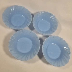 Set 4 Light Delphite Blue Milk Glass Swirl Dessert Berry Bowls 5.5" Vintage - Picture 1 of 6