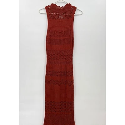 Anthropologie Crochet Knit Maxi Dress Terra Cotta Orange Sleeveless Mock Neck XS - Image 1 of 4