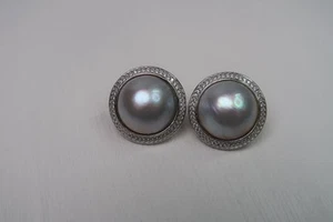 Mabe Saltwater Pearl Studs - Sterling Silver - Picture 1 of 3