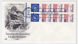 TurtlesTradingPost- American Flag Over Mountains 1981- FDC #1893 Artcraft Pane - Picture 1 of 1