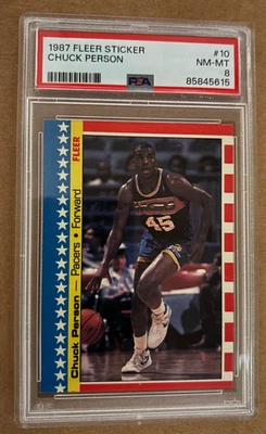 1987 Fleer Sticker #10 Chuck Person Graded PSA 8 NM-MINT Indiana Pacers - Image 1 of 2