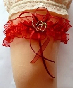 Medias ROJA con 2 corazones satén organza con lazo NOVIA BODA UE - Imagen 1 de 1