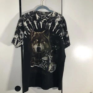 VTG Jay's Rock Night Wolf All Over Print Double Sided Size L Studded Tye Die - Picture 1 of 5