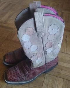ARIAT Snake Print Floral Leather Cowgirl Western Boots Size 6Y Square Toe - Picture 1 of 5