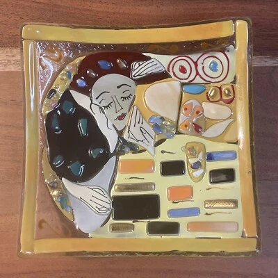 Vidrio artístico de Murano - GUSTAV KLIMT - Danae - Bandeja/plato ~6" (15 cm), firmado por Italia Foto 1 de 4