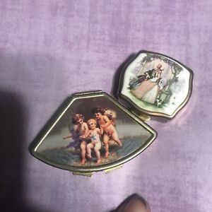 Vintage Victorian Style Miniature Pill Box With Aristocrats Lot Of 2