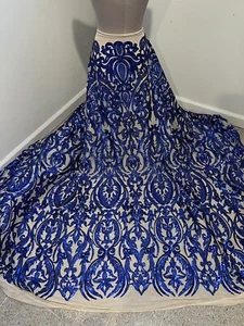 Royal Gold 4way stretch sequins Embroidery Mesh Lace fabric 50” Width 1 Yard - Picture 1 of 6