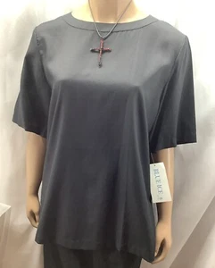 Blue Ice Shirt Womens 10 Silk Blend Black Top New Vintage MFC230825/TS1 - Picture 1 of 8