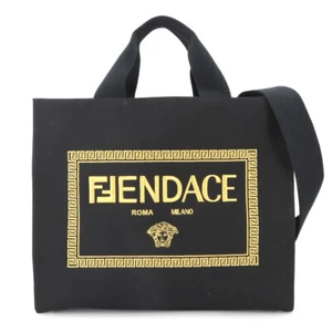 FENDI FENDACE 2way Tote Schultertasche Canvas schwarz gold 7VA558 90275211 - Bild 1 von 11