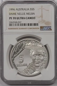 Australia 1996 5 Dollar NGC Proof 70UC Silver Dame Nellie Melba Perfect 70 NG144 - Picture 1 of 2