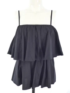 RAEY Top Ruffle Layered Black Sleeveless Summer Strappy Cotton Size UK 10 - Picture 1 of 15
