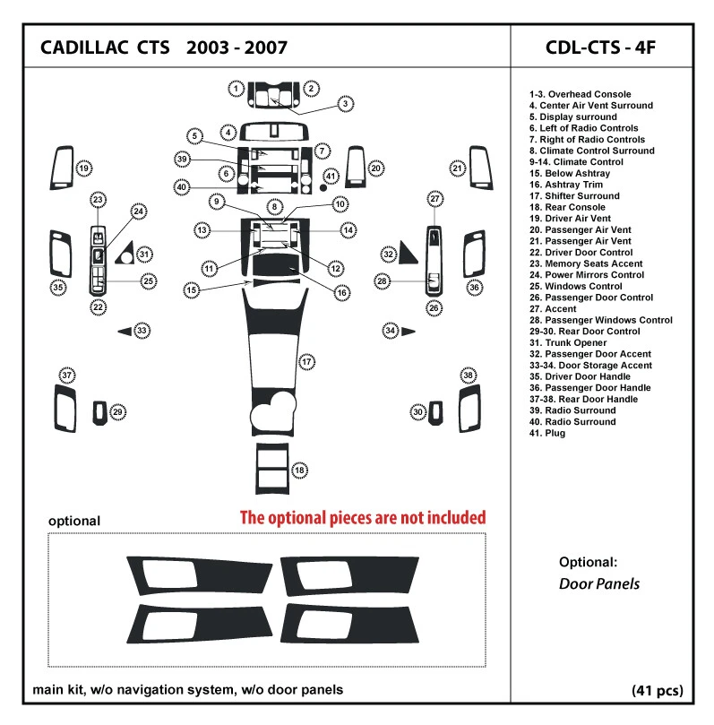 Kit de embellecedor de tablero de fibra de carbono para Cadillac CTS 2003-2007 sin navegación CDL-CTS-4F Foto 1 de 1