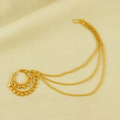 Wedding Bridal Nose Ring Nath Gold Plated Ethnic Traditional Fashion Jewellery - Image 1 of 4