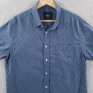 Rails Linen Blend Shirt Mens Medium Blue Lightweight Viscose Blue Leaf Casual - Picture 1 of 12