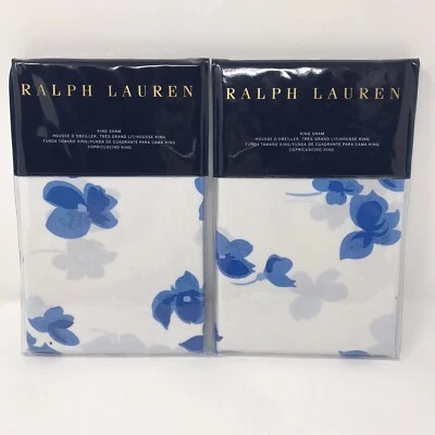 Ralph Lauren Georgica Maylen KING Pillow Sham Set of 2 White/Blue Flowers - Image 1 of 4