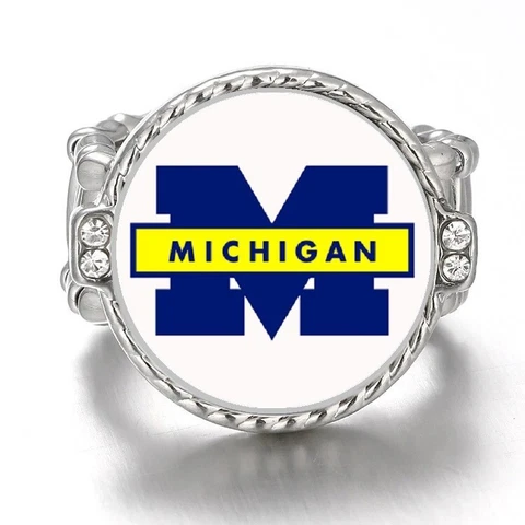 Michigan Wolverines Silver Women's Crystal Accent Football Ring D12 Cover