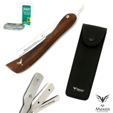 Maxon HOLZ Rasiermesser + DERBY Rasierklingen + Etui Rasierer Rasur Razor MH3202