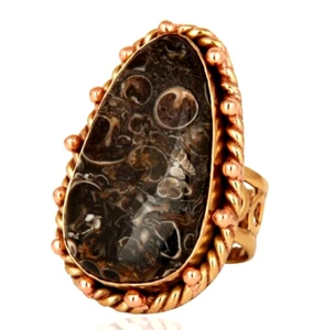 Handmade Copper Natural Turritella Agate Gemstone Ring For Engagement Jewelry - Picture 1 of 4