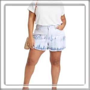 Ava & Viv High Rise Midi Jean Shorts White Blue Tie-Dye Plus Size 22W NEW! - Picture 1 of 9