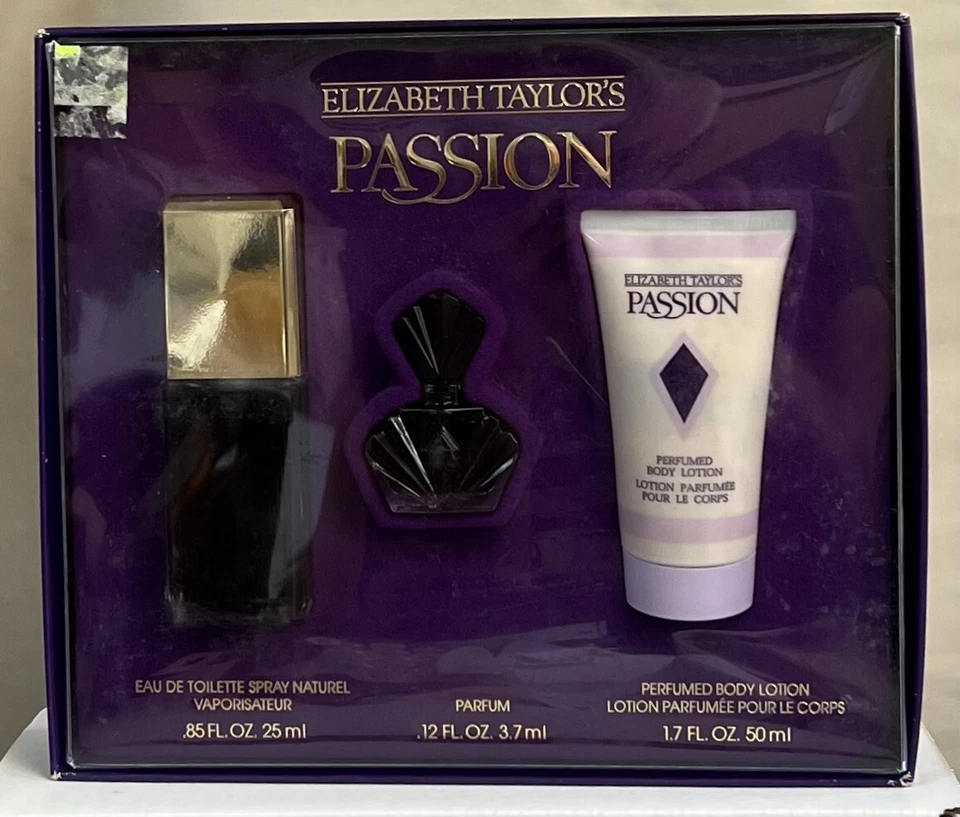 Elizabeth Taylor's PASSION 3pc GIFT SET Perfume Spray, Mini Parfum & Lotion NIB - Image 1 of 2