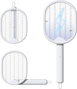 Rechargeable Bug Zapper Racket Foldable High Voltage Grid 3 Layer Mesh 2 In 1 - Picture 1 of 9