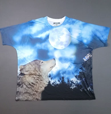 NWT Men's 3XL Get a Life Wolf Howling At Moon Graphic T-Shirt Multicolor - Image 1 of 4