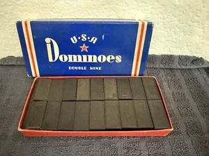 Vintage USA Dominoes Double Nine Set Statue of Liberty-1950's- Embossing Co-N.Y. - Picture 1 of 8