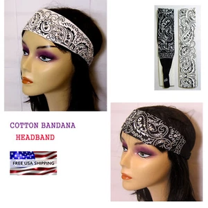 Choose Color--2.5" Cotton Bandana Paisley Headband Yoga Wrap Faux Stone ,Elastic - Picture 1 of 4