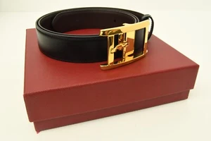 Authentic Cartier Belt Black Leather GP Logo Buckle Gold Clothing Accessory - Picture 1 of 14