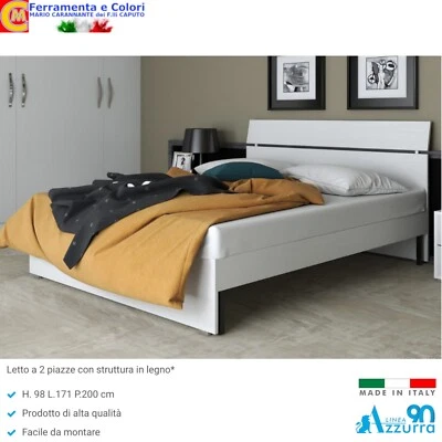 Letto Matrimoniale In Legno Giroletto Bianco Frassino 200x171cm Fiancate 18-22mm - Immagine 1 di 2
