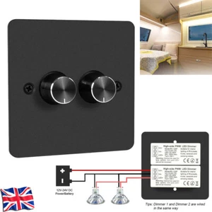 DC 12V-24V LED Dimmer Switch 2 Gang Wall Push ON/OFF Rotary Control Dimmer - Picture 1 of 10