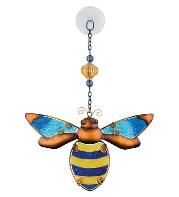 Abejorro Vidrio Metal Colgante Atrapasol Amarillo Azul Jardín Arte Manchado Verano Foto 1 de 2