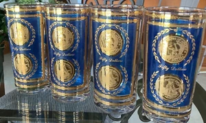 Juego de 4 monedas Collins de oro azul 22k vintage Mid Century Modern Culver Ltd. - Imagen 1 de 19