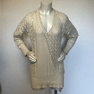 VINTAGE Sexy women’s large cachet sweater Ivory gold shimmer Silk Blend - Picture 1 of 22