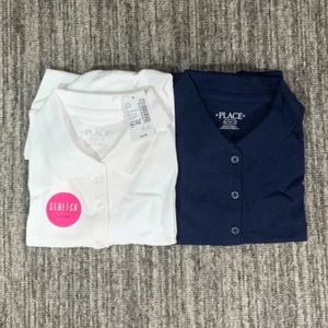 Set of 2 The Childrens Place Girls XL Uniform Pique Polo Top White Blue NWT - Picture 1 of 2