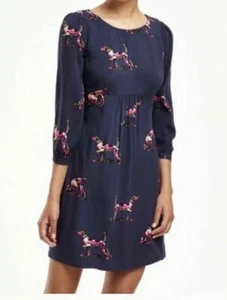Boden Purple Pink Dog Print 3/4 Sleeve Empire Waist Dress Pointer 6R - Picture 1 of 5