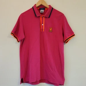 PSYCHO BUNNY Polo Pima Cotton Short Slv Cranberry Pink Trim Shirt Men 5/M Sporty - Bild 1 von 19
