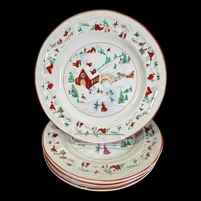Farberware Blanco Navidad #391 Ensalada Postre Platos Borde Rojo 7 5/8" Juego de 4 A Foto 1 de 4