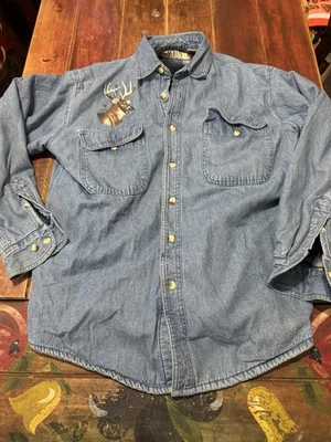 Винтажный кактус одежды джинсовой ткани рубашка куртка мужской размер средний флис с подкладкой олень - Изображение 1 из 4