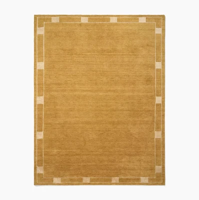 Gold Hand Tufted Area Rug 5x8 Modern Minimalist Solid Border Pattern Plush - Image 1 of 3