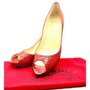 CHRISTIAN LOUBOUTIN Women's No Matter Red Watersnake Peep Toe Pumps Size 39.5 - Picture 1 of 9