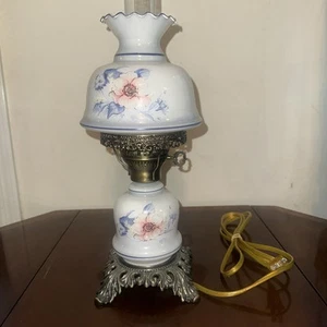 Vintage Milk Glass Floral Design Hurricane Lamp - Works - Picture 1 of 4