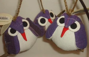 Cotton Owl Pair + Single on Tree Branch Fair Trade Thailand NWT Owlet Purple - Afbeelding 1 van 1