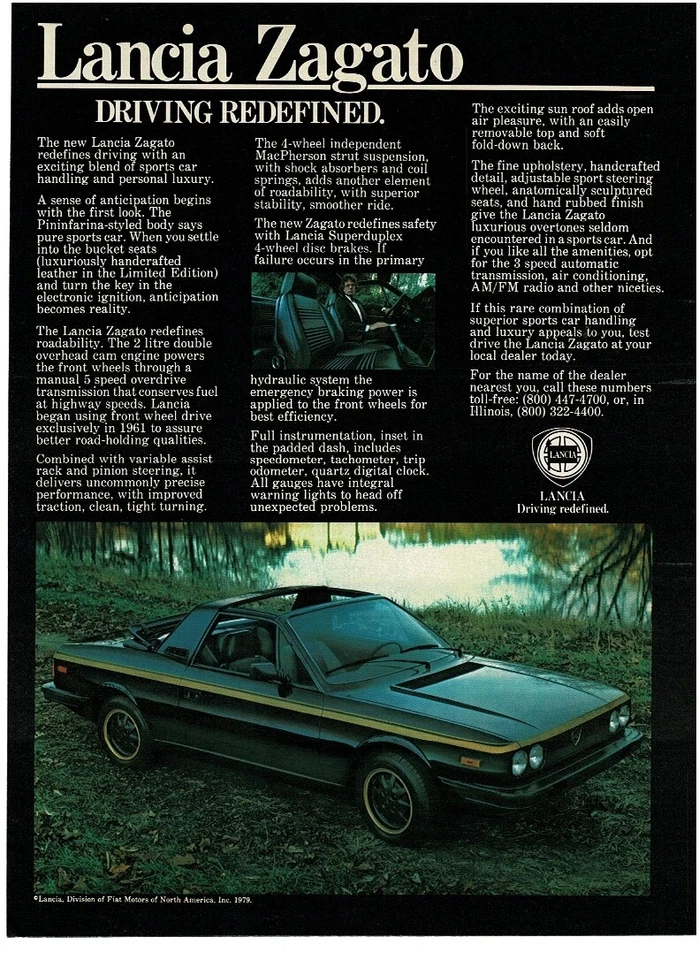 Lancia Zagato 1979 negro o verde oscuro anuncio impreso vintage Foto 1 de 1