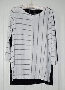 Ali Miles White Black Striped 3/4-sleeves Tunic Top - Size Small - Picture 1 of 5