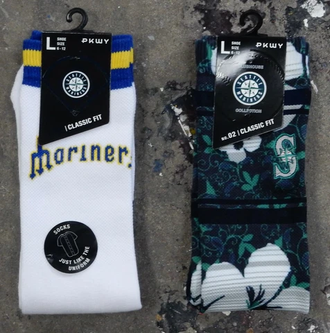 2 Pack Seattle Mariners MLB Crew Socks Mens Large Fits 6-12 Uniform Luau Hawaii Cover