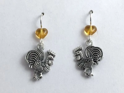 Pendientes colgantes gallo peltre y plata de ley-pájaro-pollo, año de, gallos Foto 1 de 2