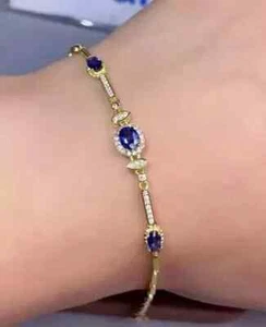 5ct Oval Cut Lab Created Sapphire Women's Tennis Bracelet 14K Yellow Gold Plated - Picture 1 of 3