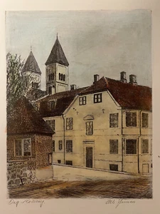 Albert Elmstedt Jensen Original Drawing Viborg Cathedral 27x38cm Signed Danish - Picture 1 of 10