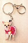 Chihuahua Pink Dress Realistic Looking Flat Acrylic Key Ring Keychain Jewelry